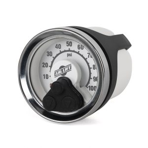 Air Lift Gauge Air Pressure, 2 Inch Diameter, Full Sweep, 0 to 100 PSI, Analog Display, White Face/ Chrome Bezel, Illuminated – 25194