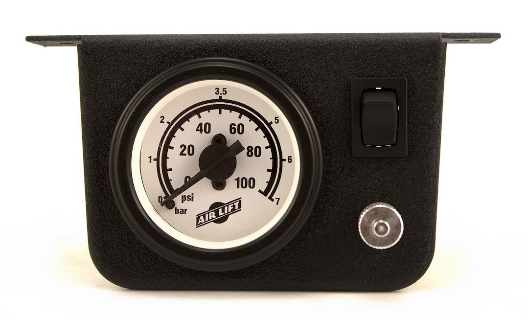 Air Lift Gauge Air Pressure, 5 Inch Width X 2-3/4 Inch Height X 4 Inch Depth Panel, Full Sweep, 0 to 100 PSI, Analog Display – 26156