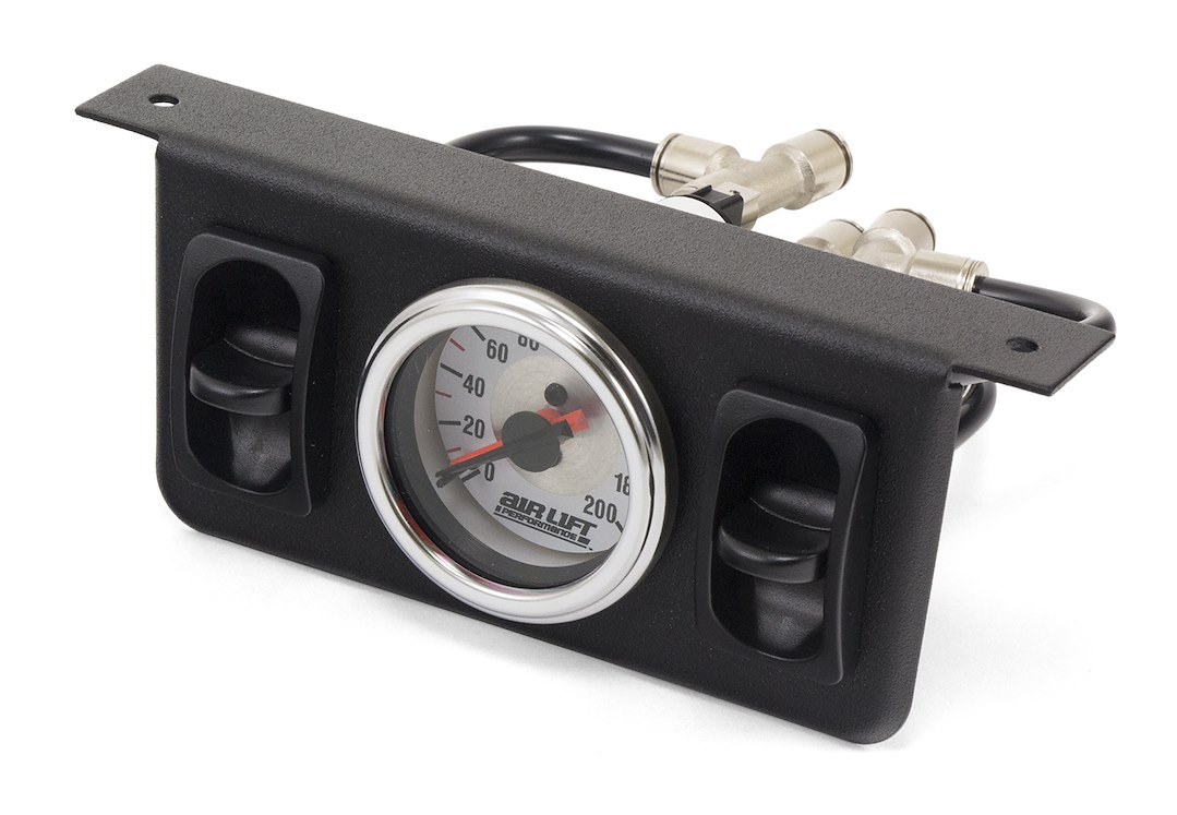 Air Lift Gauge Air Pressure, 5-1/2 Inch Width X 2-3/4 Inch Height X 6 Inch Depth Panel, Full Sweep, 0 to 200 PSI, Analog Display – 26229