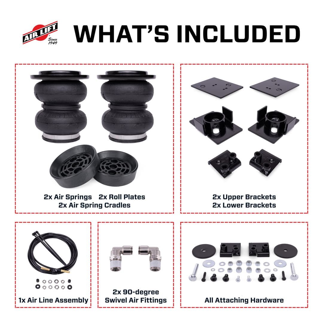 Air Lift Helper Spring Kit, Loadlifter, Air Spring, Frame Mount, Up to 3400 Pounds of Leveling Capacity, Air Adjustable from 5 to 100 PSI – 57415