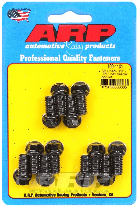 ARP Exhaust Header Bolt, For Use with Chevy Small Block, 3/8 – 16 Inch Thread Size, .750 Inch Length, Hex Style Head Type, Black Oxide – 100-1101
