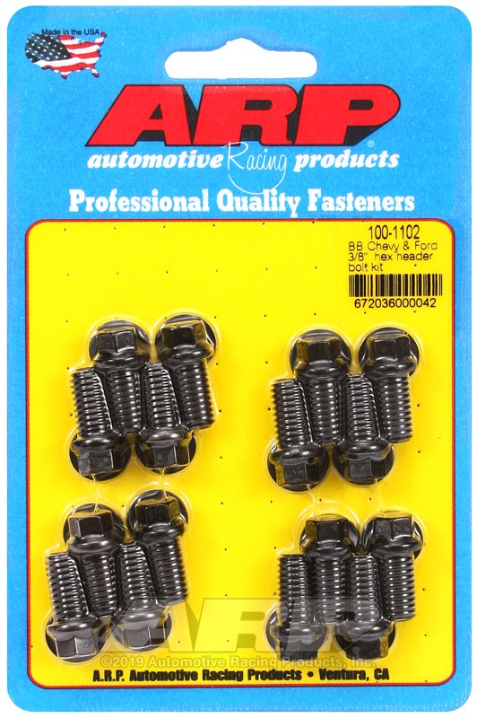 ARP Exhaust Header Bolt, For Use with Chevy Big Block, 3/8 – 16 Inch Thread Size, .750 Inch Length, Hex Style Head Type, Black Oxide – 100-1102
