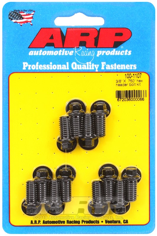 ARP Exhaust Header Bolt, Universal, 3/8 – 16 Inch Thread Size, .750 Inch Length, Hex Style Head Type, Black Oxide, Chrome Moly, Set of 12 – 100-1107