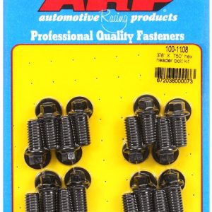 ARP Exhaust Header Bolt, Universal, 3/8 – 16 Inch Thread Size, .750 Inch Length, Hex Style Head Type, Black Oxide, Chrome Moly, Set of 16 – 100-1108