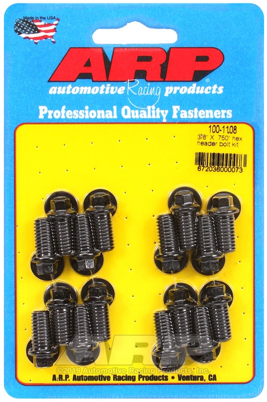 ARP Exhaust Header Bolt, Universal, 3/8 – 16 Inch Thread Size, .750 Inch Length, Hex Style Head Type, Black Oxide, Chrome Moly, Set of 16 – 100-1108