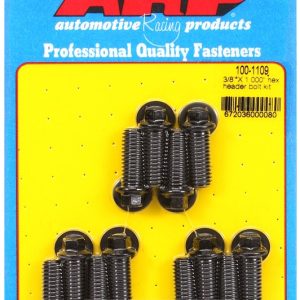 ARP Exhaust Header Bolt, Universal, 3/8 – 16 Inch Thread Size, 1.000 Inch Length, Hex Style Head Type, Black Oxide, Chrome Moly, Set of 12 – 100-1109