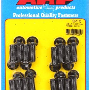 ARP Exhaust Header Bolt, Universal, 3/8 – 16 Inch Thread Size, 1.000 Inch Length, Hex Style Head Type, Black Oxide, Chrome Moly, Set of 16 – 100-1110