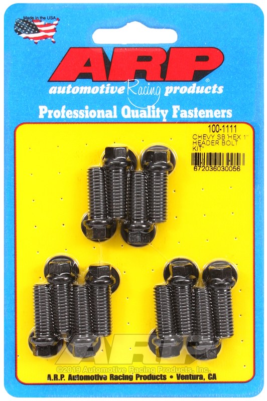 ARP Exhaust Header Bolt, For Use with Chevy Small Block, 3/8 – 16 Inch Thread Size, 1.000 Inch Length, Hex Style Head Type, Black Oxide – 100-1111