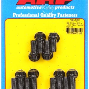 ARP Exhaust Header Bolt, For Use with Chevy Small Block, 3/8 – 16 Inch Thread Size, .750 Inch Length, 12 Point Head Type, Black Oxide – 100-1201