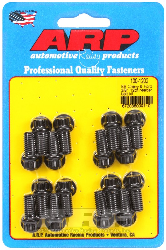 ARP Exhaust Header Bolt, For Use with Chevy Big Block, 3/8 – 16 Inch Thread Size, .750 Inch Length, 12 Point Head Type, Black Oxide – 100-1202