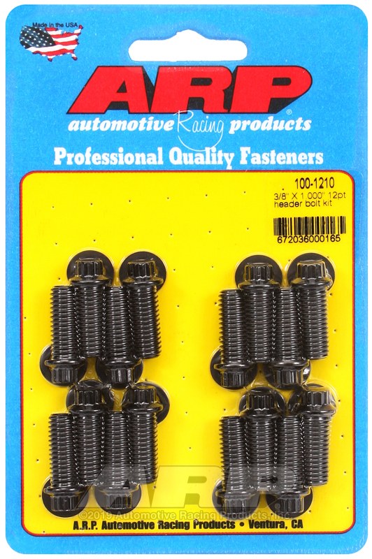 ARP Exhaust Header Bolt, Universal, 3/8 – 16 Inch Thread Size, .750 Inch Length, 12 Point Head Type, Black Oxide, Chrome Moly, Set of 16 – 100-1210