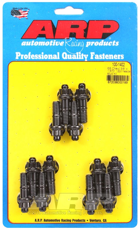 ARP Exhaust Header Stud, For Use with Chevy Small Block, 12 Point Head Type, 3/8 Inch Diameter, 1.670 Overall Length, Black Oxide – 100-1402