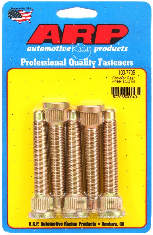 ARP Wheel Stud, 1/2 Inch – 20 Thread Size, 3.125 Inch Under Head Length, 0.400 Inch Knurl Length, Chrysler Rear – 100-7705
