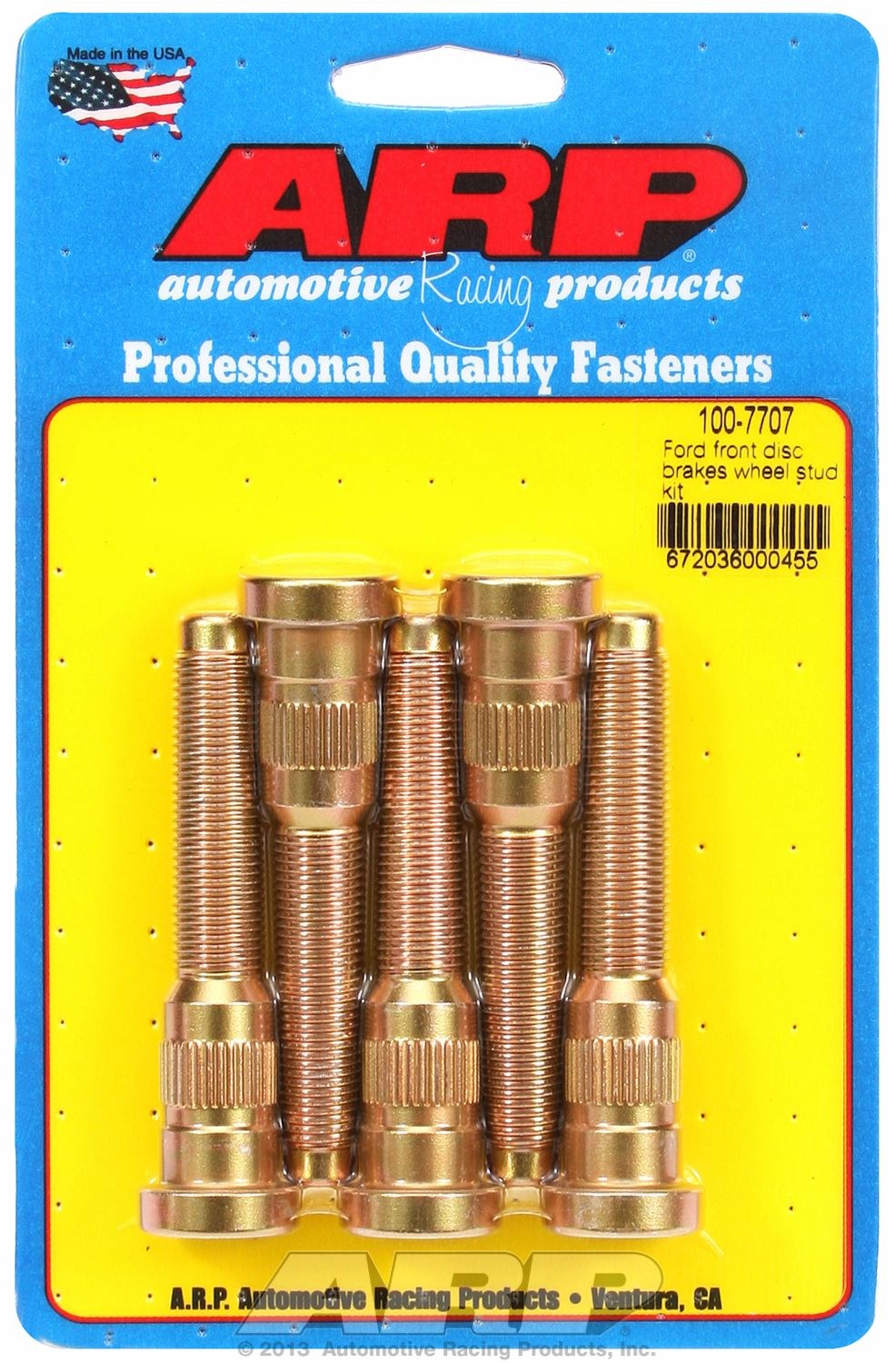 ARP Wheel Stud, 1/2 Inch – 20 Thread Size, 3.050 Inch Under Head Length, 1.000 Inch Knurl Length, Ford Early Front Disc – 100-7707