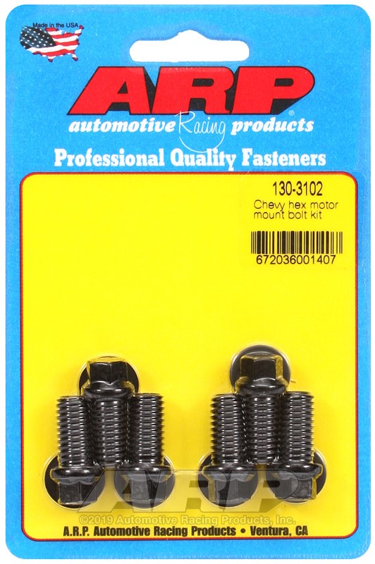 ARP Motor Mount Bolt, For Use with Chevy V6/ V8, Hex Style Head Type, Mount to Block, Black Oxide, Chrome Moly, With Washers – 130-3102