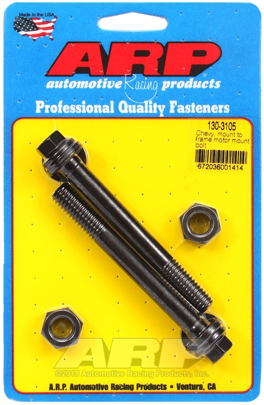 ARP Motor Mount Bolt, For Use with Chevy V6/ V8, Hex Style Head Type, Mount to Frame, Black Oxide, Chrome Moly, With Washers – 130-3105