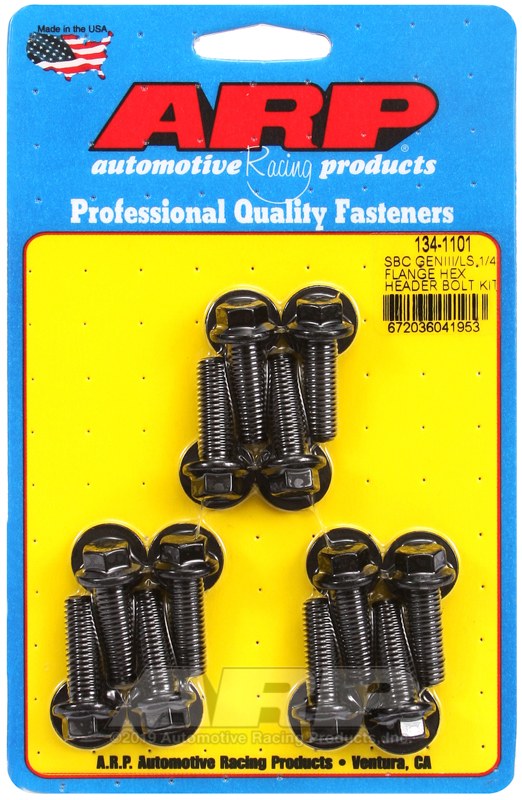 ARP Exhaust Header Bolt, For Use with Chevy Ls V8 Engines, M8 Thread Size, 0.984 Inch Length, Hex Style Head Type, Black Oxide, Set of 12 – 134-1101