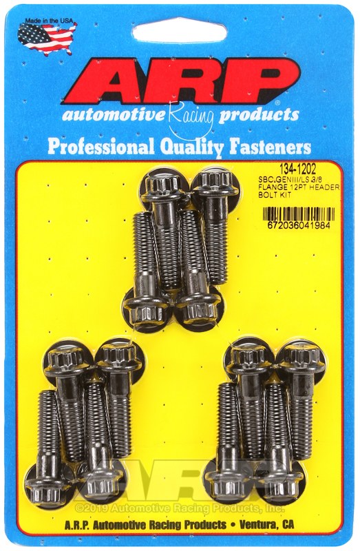 ARP Exhaust Header Bolt, For Use with Chevy Ls V8 Engines, M8 Thread Size, 1.181 Inch Length, 12 Point Head Type, Black Oxide, Set of 12 – 134-1202