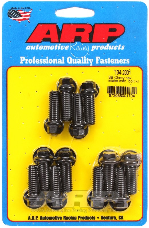 ARP Intake Manifold Bolt, For Use with Chevy 265/ 400 Cubic Inch, Hex Style Head Type, Black Oxide, Chrome Moly, With Washers – 134-2001