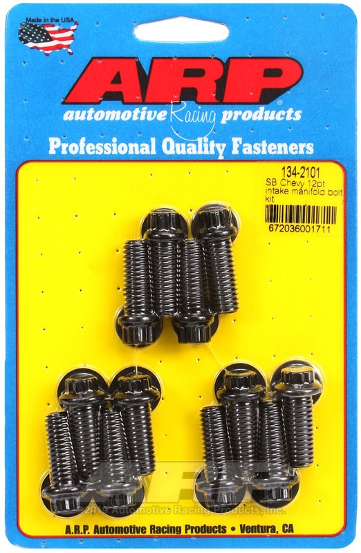 ARP Intake Manifold Bolt, For Use with Chevy 265/ 400 Cubic Inch, 12 Point Head Type, Black Oxide, Chrome Moly, With Washers – 134-2101