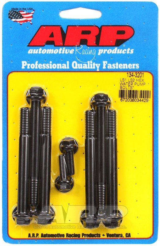 ARP Water Pump Bolt, For Use with Gen III/ Ls Series Chevy Small Block, Hex Style Head Type, Black Oxide, Chrome Moly – 134-3201