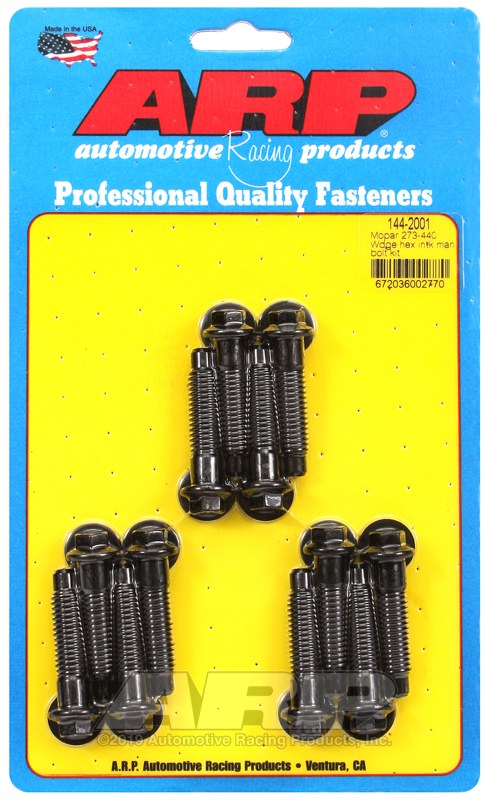 ARP Intake Manifold Bolt, For Use with Chrysler 318/ 440 Wedge, Hex Style Head Type, Black Oxide, Chrome Moly, With Washers – 144-2001
