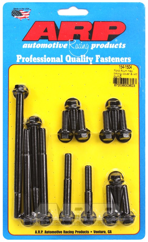 ARP Water Pump Bolt, For Use with Ford 289/ 302 with Aluminum Timing Cover and Water Pump, Hex Style Head Type, Black Oxide, Chrome Moly – 154-1504