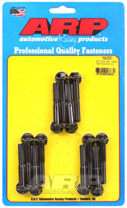ARP Intake Manifold Bolt, For Use with Ford 260/ 289/ 302/ 351W, Hex Style Head Type, Black Oxide, Chrome Moly, With Washers – 154-2001