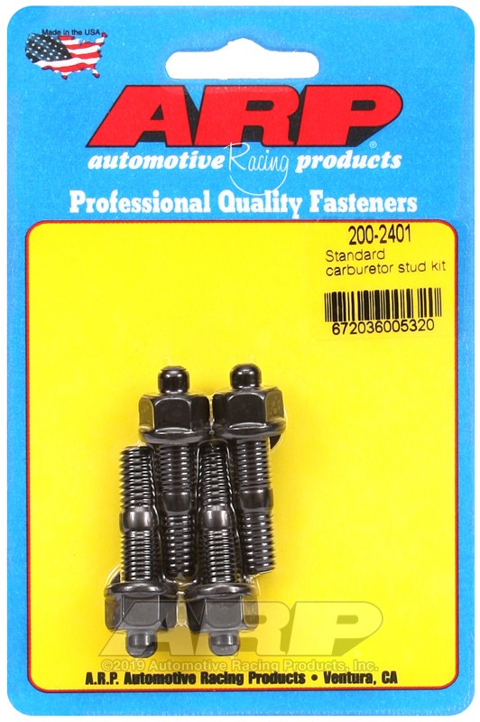 ARP Carburetor Stud Kit, Standard Height, 5/16 Inch Diameter, 1.7 Inch Overall Length, Black Oxide, With Hex Nuts/ Washers, 4 – 200-2401