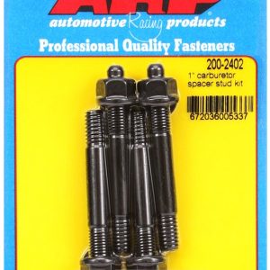 ARP Carburetor Stud Kit, For Use with 1 Inch Spacer, 5/16 Inch Diameter, 2.7 Inch Overall Length, Black Oxide, With Hex Nuts/ Washers, 4 – 200-2402