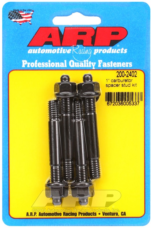 ARP Carburetor Stud Kit, For Use with 1 Inch Spacer, 5/16 Inch Diameter, 2.7 Inch Overall Length, Black Oxide, With Hex Nuts/ Washers, 4 – 200-2402