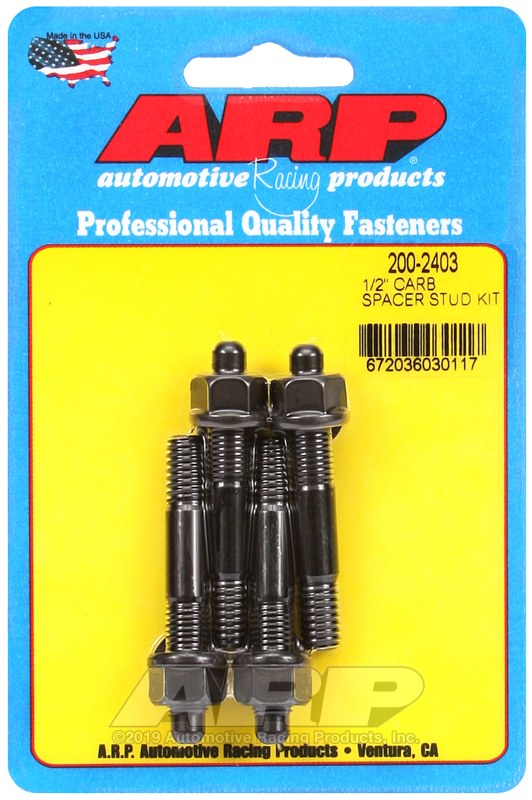 ARP Carburetor Stud Kit, For Use with 1/2 Inch Spacer, 5/16 Inch Diameter, 2.225 Inch Overall Length, Black Oxide, With Hex Nuts/ Washers – 200-2403