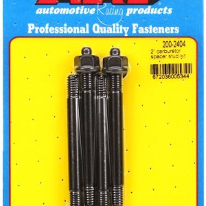 ARP Carburetor Stud Kit, For Use with 2 Inch Spacer, 5/16 Inch Diameter, 3.7 Inch Overall Length, Black Oxide, With Hex Nuts/ Washers, 4 – 200-2404