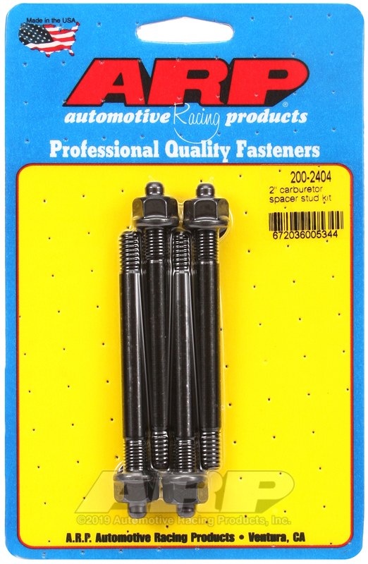 ARP Carburetor Stud Kit, For Use with 2 Inch Spacer, 5/16 Inch Diameter, 3.7 Inch Overall Length, Black Oxide, With Hex Nuts/ Washers, 4 – 200-2404