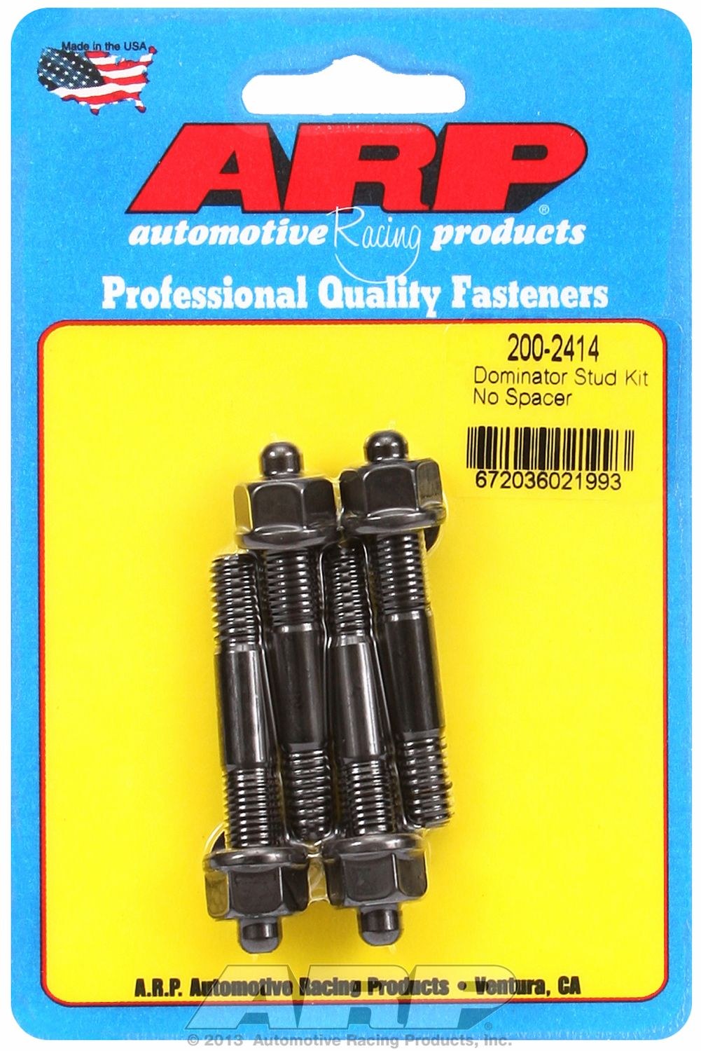 ARP Carburetor Stud Kit, For Use with Dominator Carburetor Stud with No Spacer, 5/16 Inch Diameter, 2.225 Inch Overall Length, Black Oxide – 200-2414