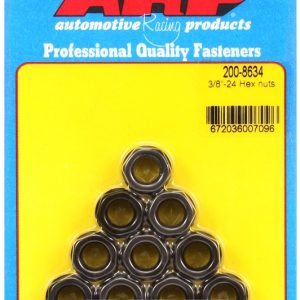 ARP Nut, 12 Point, 3/8 Inch – 24 Thread Size, 9/16 Inch Socket Size, 180000 PSI Tensile Strength, Black Oxide, Chrome Moly, 10 Piece Pack – 200-8634