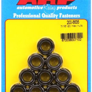 ARP Nut, 12 Point, 7/16 Inch – 20 Thread Size, 5/8 Inch Socket Size, 180000 PSI Tensile Strength, Black Oxide, Chrome Moly, 10 Piece Pack – 200-8635