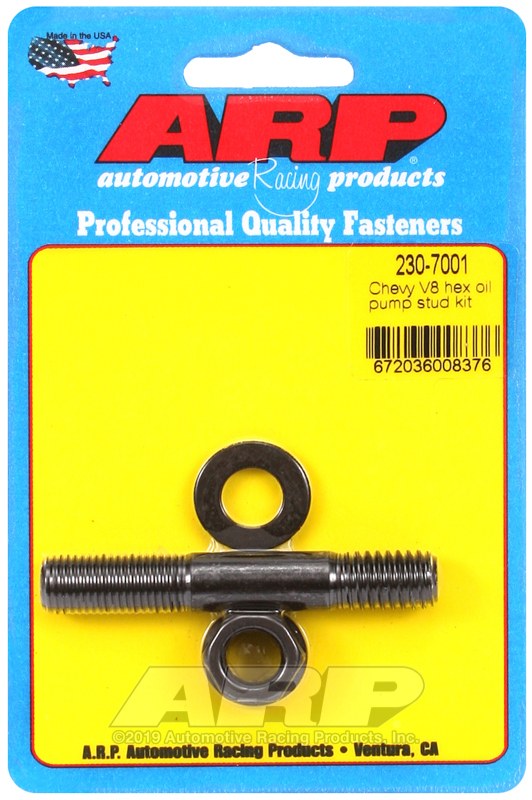 ARP Oil Pump Stud, For Use with Chevy Small Block, Hex Style Head Type, Black Oxide, Chrome Moly, With Nuts/ Washers – 230-7001