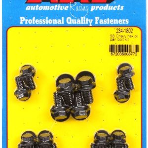 ARP Oil Pan Bolt Set, For Use with Chevy Small Block with Standard 2 Piece Cork Gasket, 265/ 400 Cubic Inch, Black Oxide, Chrome Moly – 234-1802