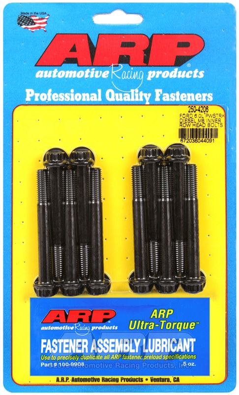 ARP Cylinder Head Bolt Set, For Use with Ford 6.0L Powerstroke/ Inner Row, Black Oxide, Chrome Moly, With Washers – 250-4206