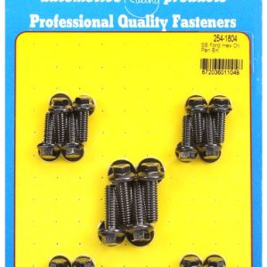 ARP Oil Pan Bolt Set, For Use with Ford Small Block, 302/ 351W, Black Oxide, Chrome Moly, Hex Style Head Type, With Washers – 254-1804