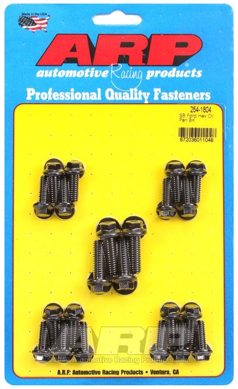 ARP Oil Pan Bolt Set, For Use with Ford Small Block, 302/ 351W, Black Oxide, Chrome Moly, Hex Style Head Type, With Washers – 254-1804