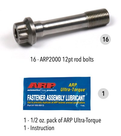 ARP Connecting Rod Bolt, For Use with 7.3L Ford Godzilla, 220000 PSI Tensile Strength, Polished, ARP2000 Steel, Set of 16 – 258-6301