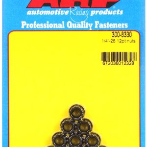 ARP Nut, 12 Point, 1/4 Inch – 28 Thread Size, 5/16 Inch Socket Size, 180000 PSI Tensile Strength, Black Oxide, Chrome Moly, 10 Piece Pack – 300-8330