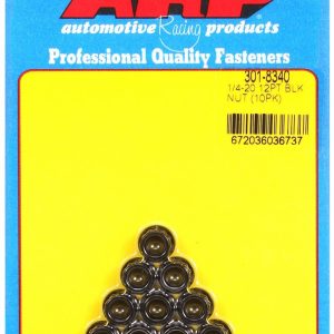 ARP Nut, 12 Point, 1/4 Inch – 20 Thread Size, 5/16 Inch Socket Size, 180000 PSI Tensile Strength, Black Oxide, Chrome Moly, 10 Piece Pack – 301-8340