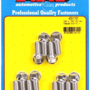 ARP Exhaust Header Bolt, For Use with Chevy Small Block, 3/8 – 16 Inch Thread Size, .750 Inch Length, Hex Style Head Type, Stainless – 400-1101