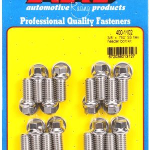 ARP Exhaust Header Bolt, For Use with Chevy Big Block, 3/8 – 16 Inch Thread Size, .750 Inch Length, Hex Style Head Type, Stainless, Natural – 400-1102