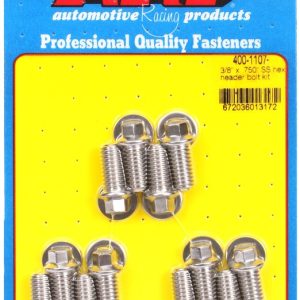 ARP Exhaust Header Bolt, Universal, 3/8 – 16 Inch Thread Size, .750 Inch Length, Hex Style Head Type, Stainless, Natural, Stainless Steel – 400-1107