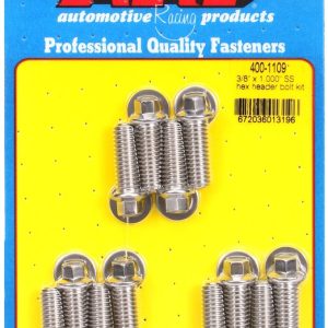 ARP Exhaust Header Bolt, Universal, 3/8 – 16 Inch Thread Size, 1.000 Inch Length, Hex Style Head Type, Stainless, Natural, Stainless Steel – 400-1109