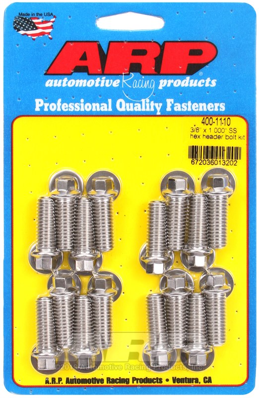 ARP Exhaust Header Bolt, Universal, 3/8 – 16 Inch Thread Size, 1.000 Inch Length, Hex Style Head Type, Stainless, Natural, Stainless Steel – 400-1110